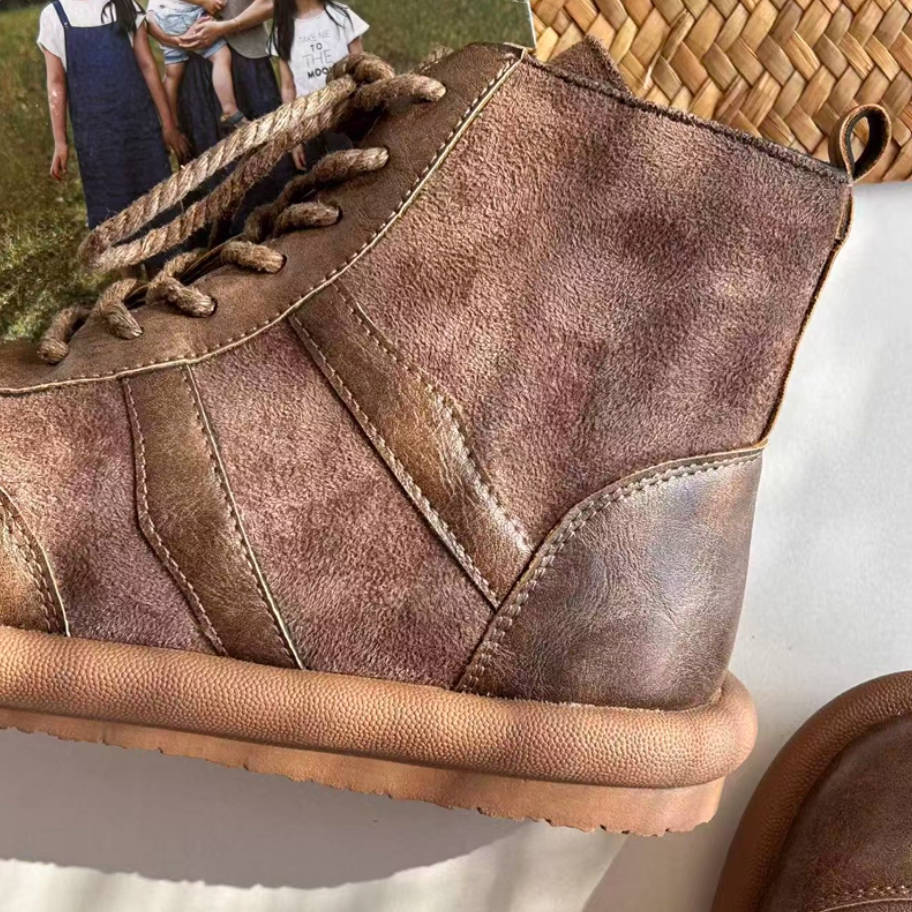 Genuine Leather Casual Round Toe Lace-Up Soft Sole Flat Shoes