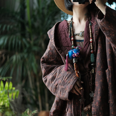 Winter Cotton Retro Washed Printed Hoodies Plus Size Thick Long Coat