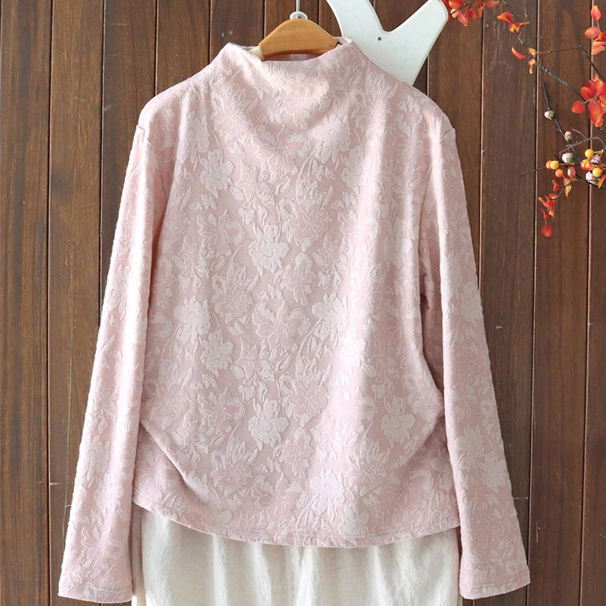 Cotton Retro Floral Printed High Neck Thick Elastic Warm Overshirts