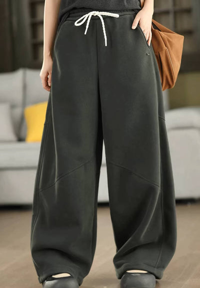 Women Warm Knitted Cotton Fleece-Lined Lace-Up Pants