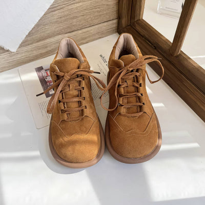 Retro Sueded Thick Soft Sole Round Wide Toe Lace-Uo Ankle Boots