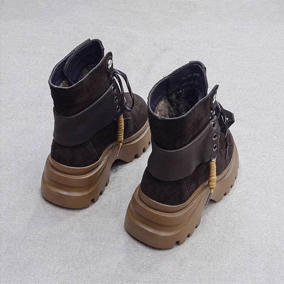 Leather Sueded Thick Sole Platform Plush Warm No-Slip Boots