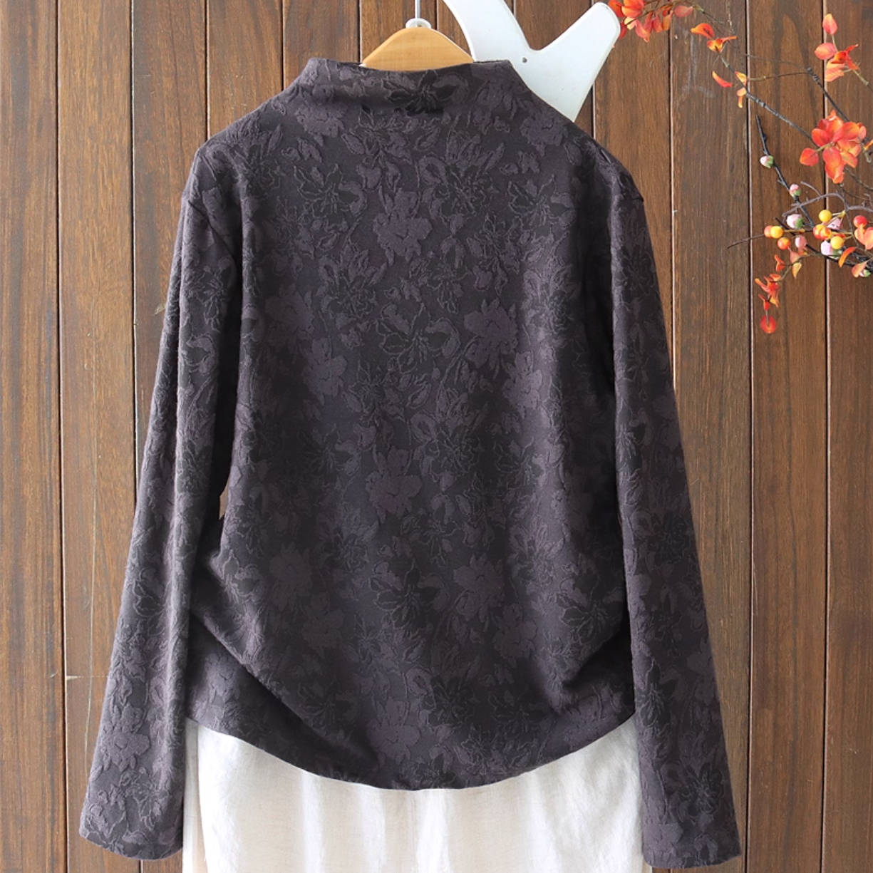 Cotton Retro Floral Printed High Neck Thick Elastic Warm Overshirts