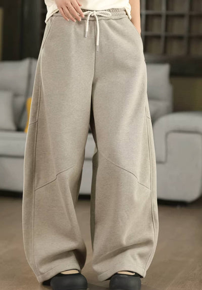 Women Warm Knitted Cotton Fleece-Lined Lace-Up Pants