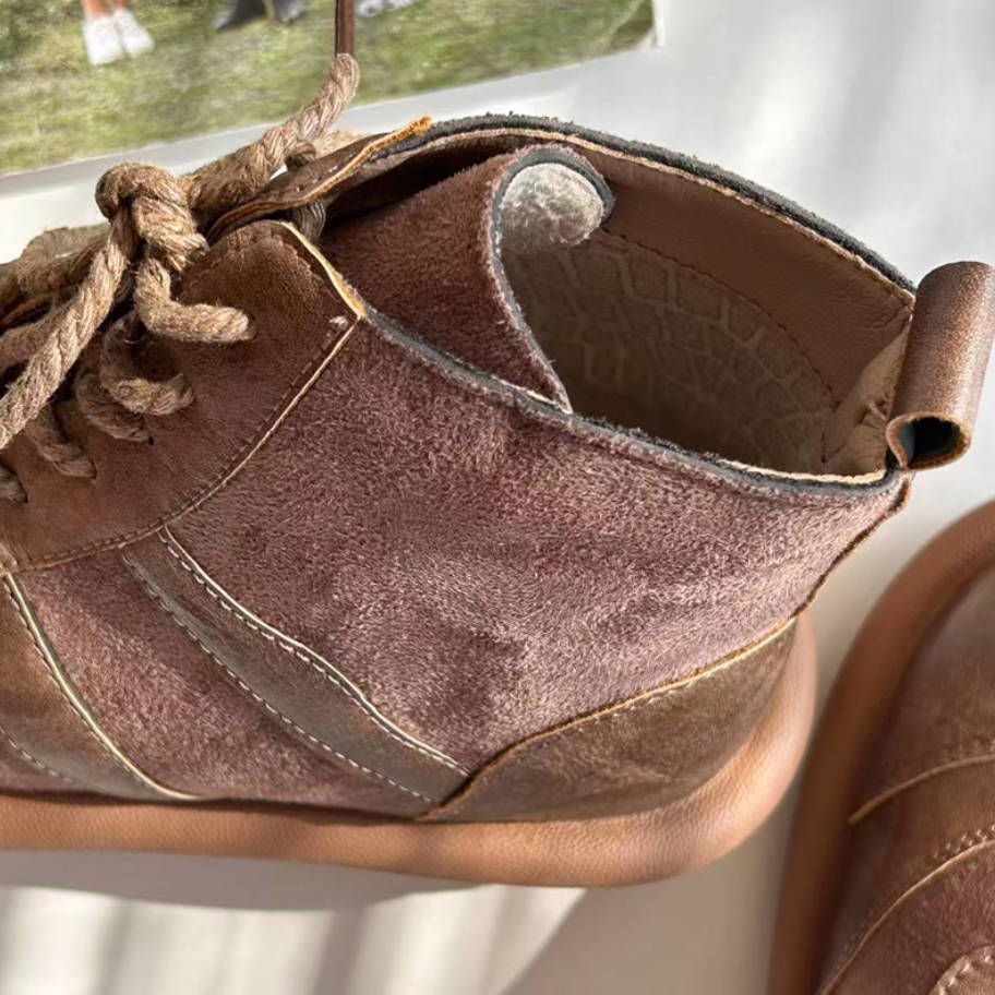 Genuine Leather Casual Round Toe Lace-Up Soft Sole Flat Shoes