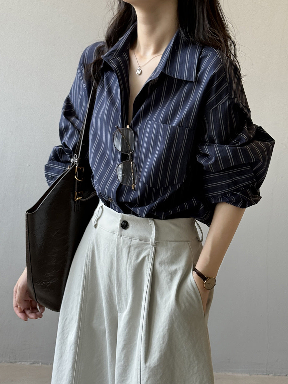 Autumn Versatile Cotton Fashion Striped Loose Casual Shirt