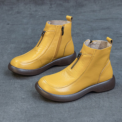 Top Leather Soft Flat Sole Trendy Comfortable Zipper Boots