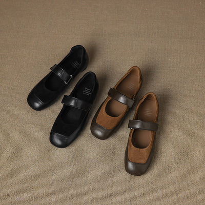 Autumn Retro Color Block Flats Patchwork Shallow Slip-On Shoes