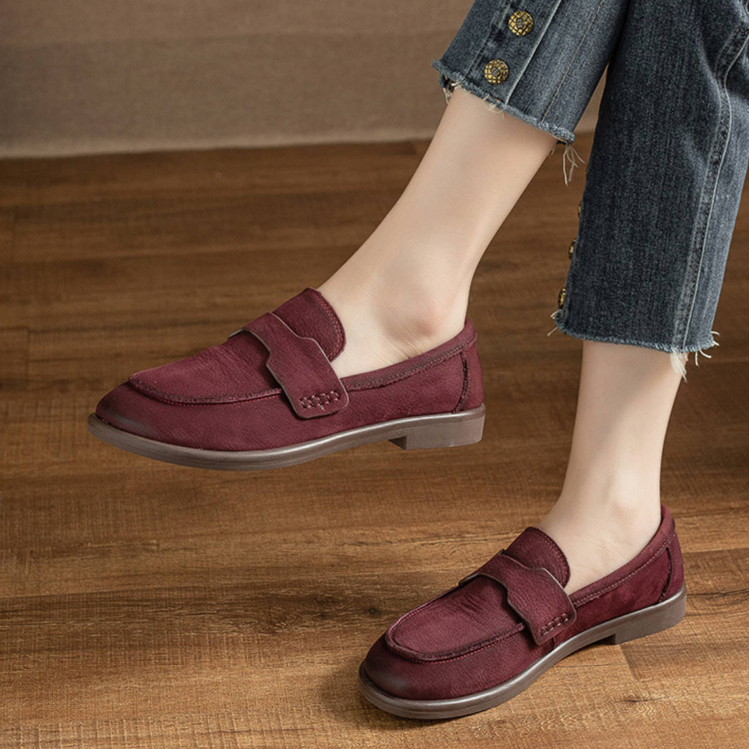 Retro Leather Sueded Simple Soft Flat Sole Loafer Shoes