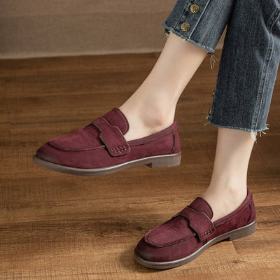 Retro Leather Sueded Simple Soft Flat Sole Loafer Shoes