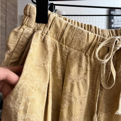 Retro Casual Cotton Loose Jacquard Lace-Up Cropped Pants