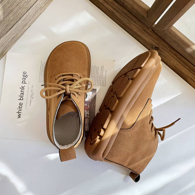 Versatile Top Leather Sueded Warm Flat Soft Sole Lace-Up Boots