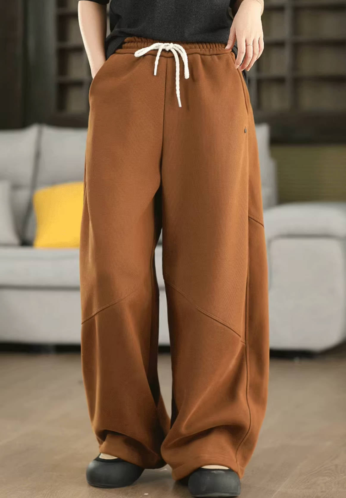 Women Warm Knitted Cotton Fleece-Lined Lace-Up Pants