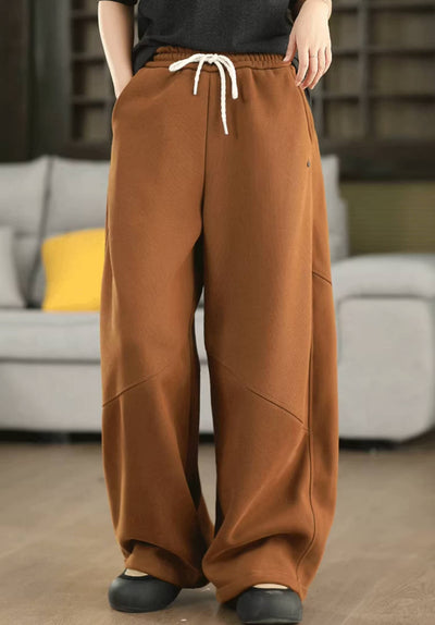 Women Warm Knitted Cotton Fleece-Lined Lace-Up Pants