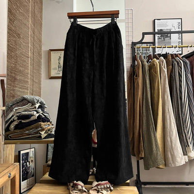 Retro Casual Cotton Loose Jacquard Lace-Up Cropped Pants