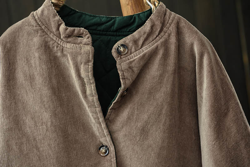 Women Winter Vintage Reversible Corduroy Stand Collar Quilted Jacket