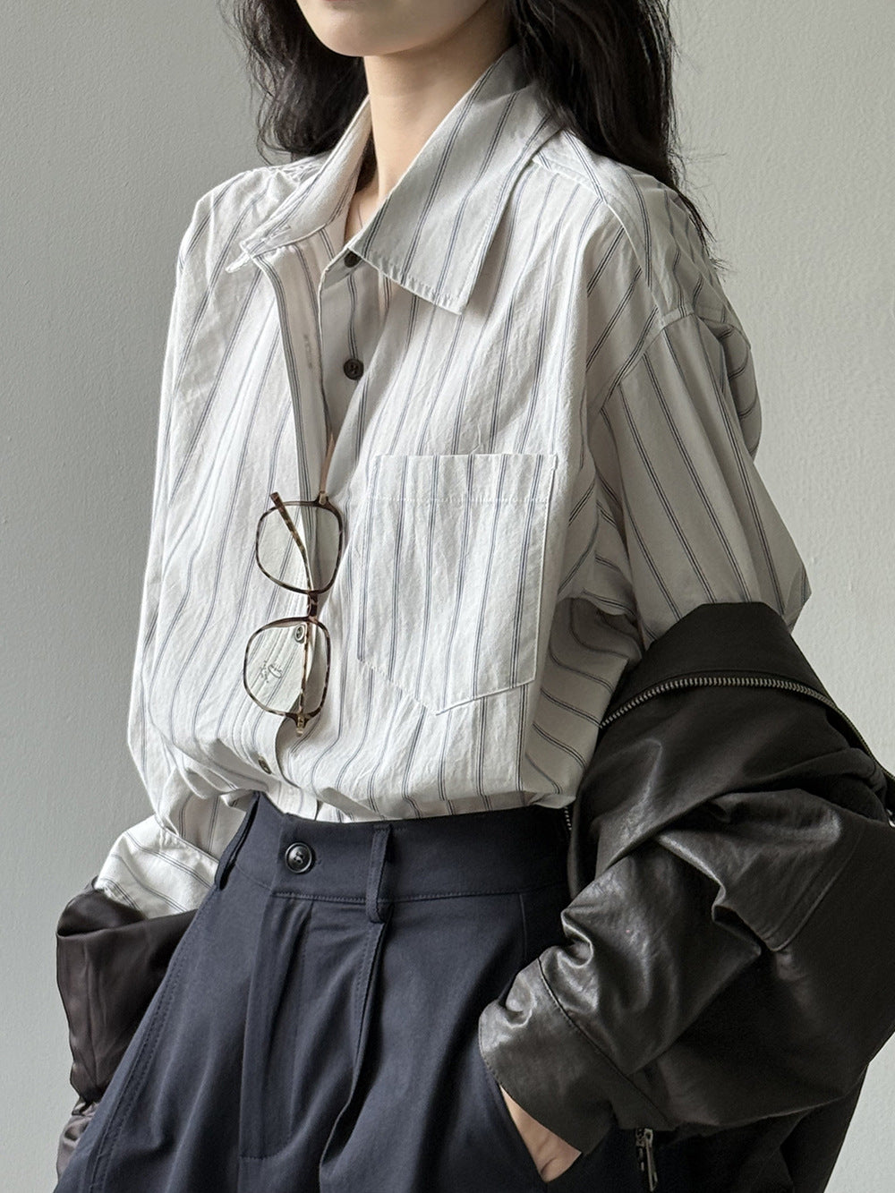 Autumn Versatile Cotton Fashion Striped Loose Casual Shirt