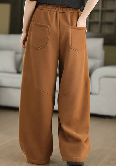 Women Warm Knitted Cotton Fleece-Lined Lace-Up Pants
