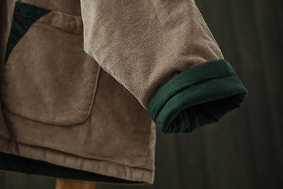 Women Winter Vintage Reversible Corduroy Stand Collar Quilted Jacket