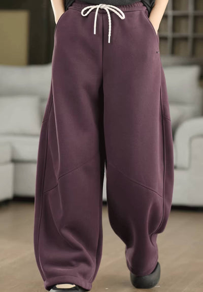 Women Warm Knitted Cotton Fleece-Lined Lace-Up Pants