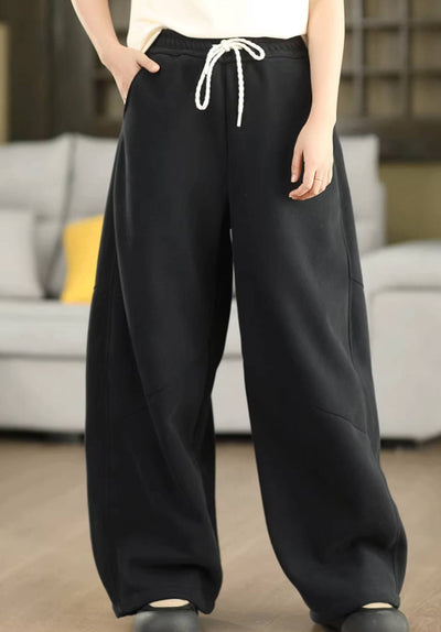 Women Warm Knitted Cotton Fleece-Lined Lace-Up Pants