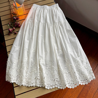 Women Spring Bloom Embroidered Cotton A-Line Skirt