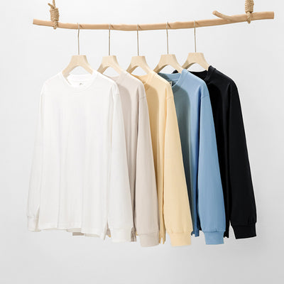 100% Cotton Solid Color High Quality Round Neck Long Sleeves Tops