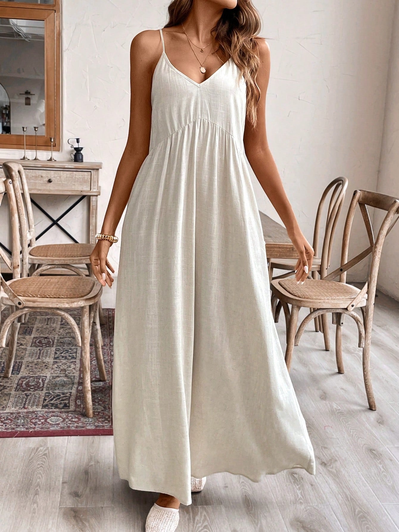 Sleeveless Casual Cotton Linen A-Line Loose White Lace-Up Dress