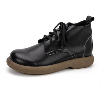 Trendy Genuine Leather Round Toe Soft Sole Lace-Up Boots
