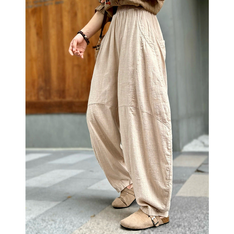 Women Linen Fit Wide Leg Pants Meditation Lantern Trousers