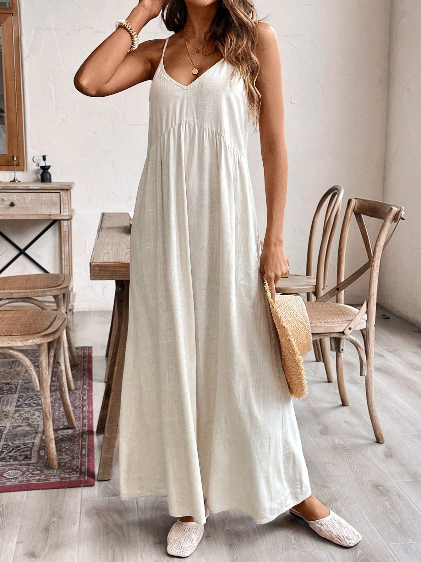 Sleeveless Casual Cotton Linen A-Line Loose White Lace-Up Dress