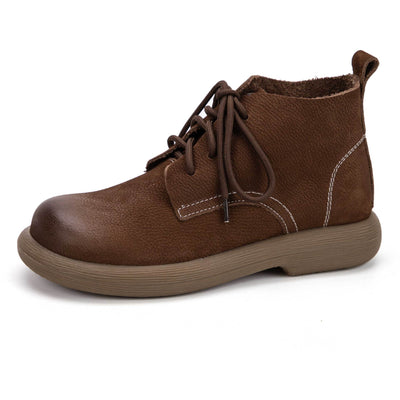 Trendy Genuine Leather Round Toe Soft Sole Lace-Up Boots