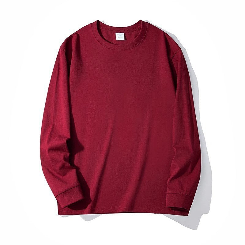 100% Cotton Solid Color High Quality Round Neck Long Sleeves Tops