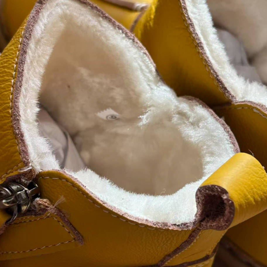 Winter Leather Wide Round Toe Fleece-Lined Platform Warm Ankle Boots