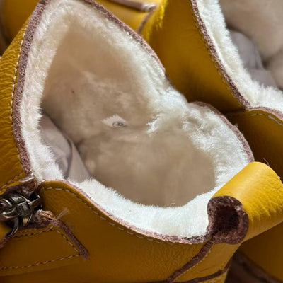 Winter Leather Wide Round Toe Fleece-Lined Platform Warm Ankle Boots