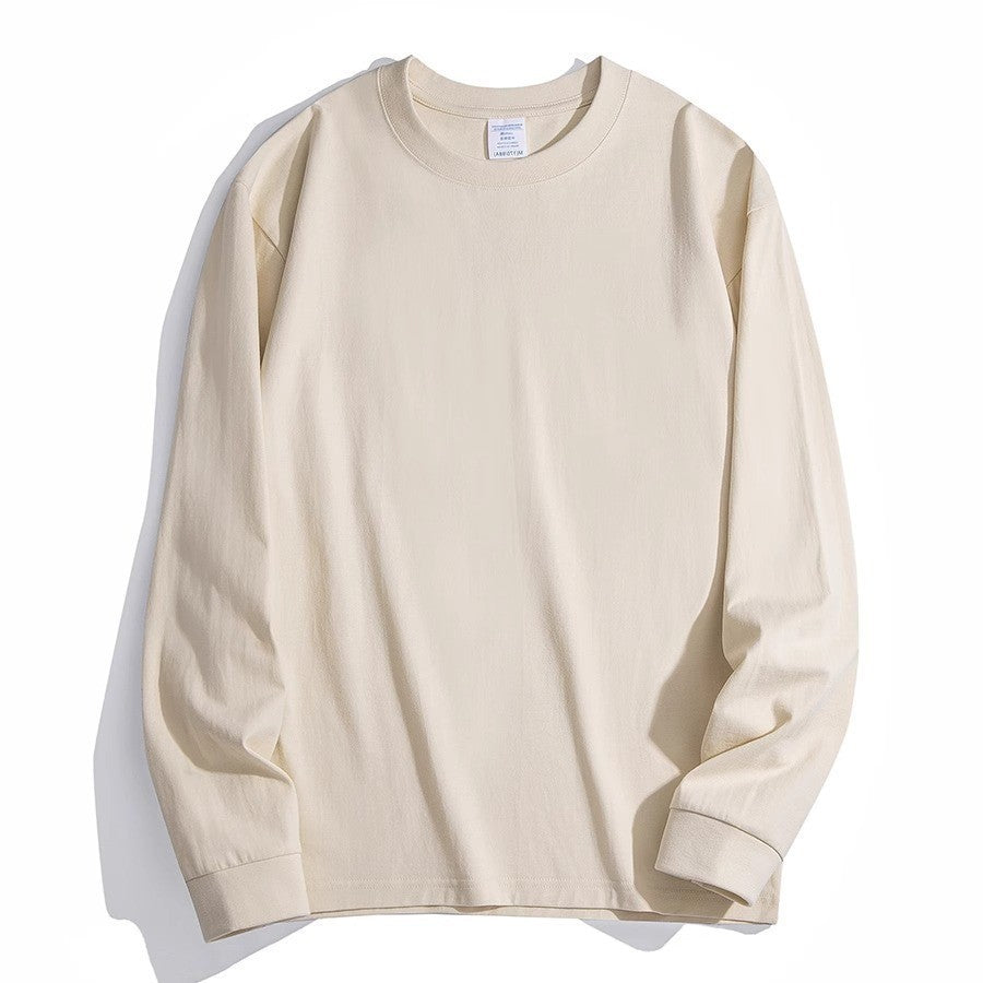 100% Cotton Solid Color High Quality Round Neck Long Sleeves Tops