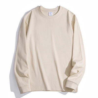 100% Cotton Solid Color High Quality Round Neck Long Sleeves Tops