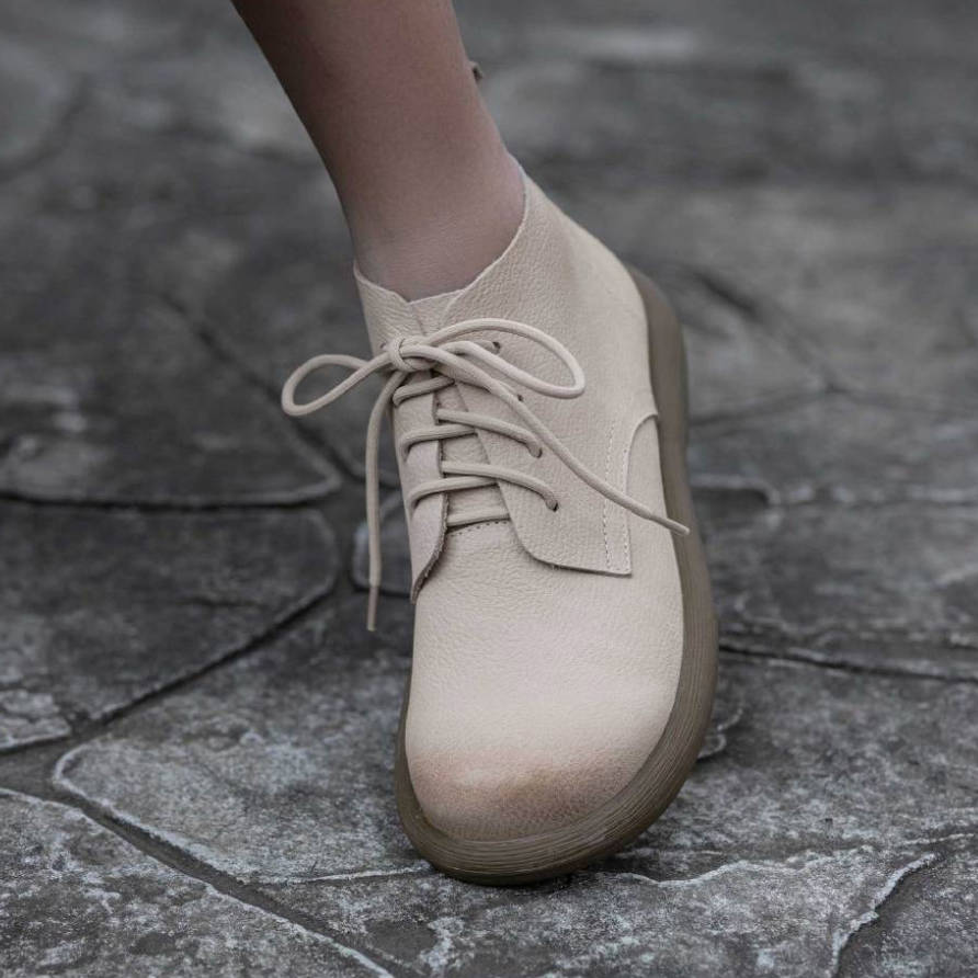 Trendy Genuine Leather Round Toe Soft Sole Lace-Up Boots