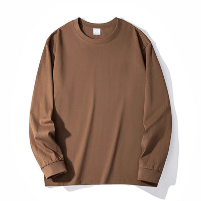 100% Cotton Solid Color High Quality Round Neck Long Sleeves Tops