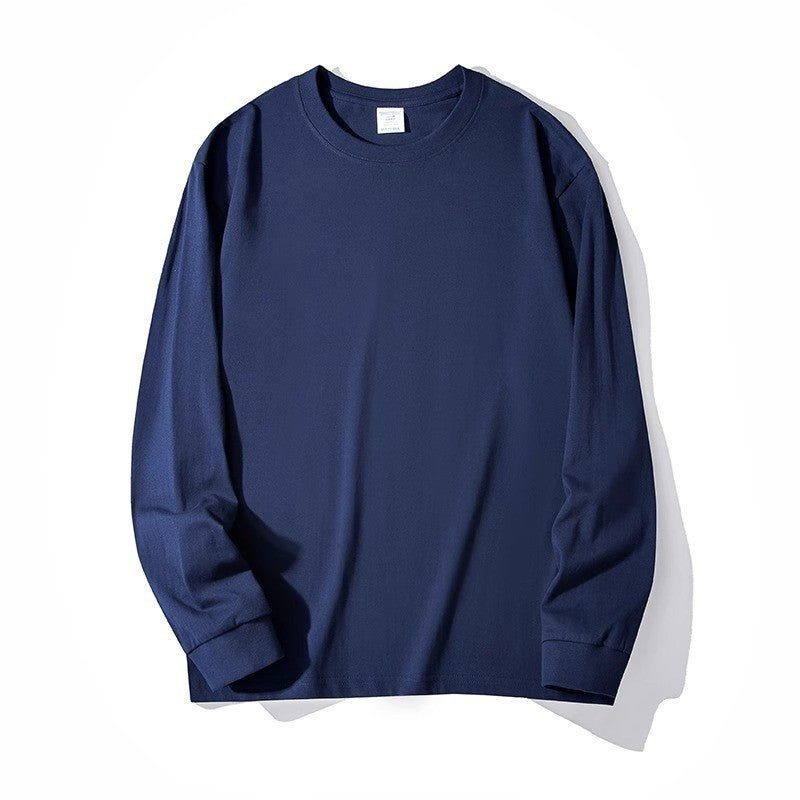100% Cotton Solid Color High Quality Round Neck Long Sleeves Tops