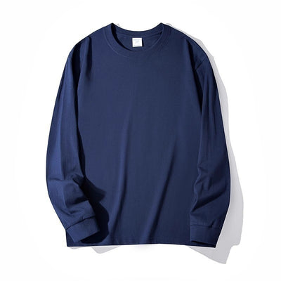 100% Cotton Solid Color High Quality Round Neck Long Sleeves Tops