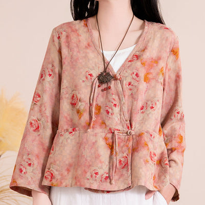 Women Spring Floral Print Cotton Long Sleeve Shirt