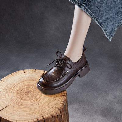 Top Leather Retro Round Toe Casual Lace-Up Loafer Shoes
