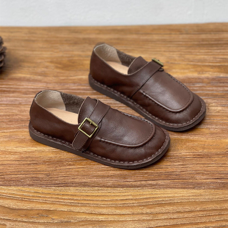 Women Retro Comfortable Soft Flat Coffee Leather Loafers