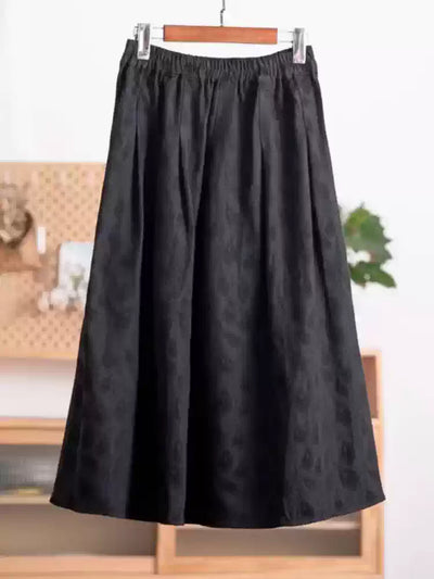 Autumn Retro Ramie Printed Elegant Versatile Skirt