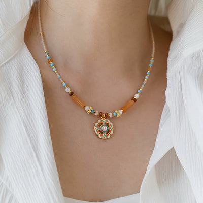 Women Vintage Natural Stone Agate 18K Gold Necklace