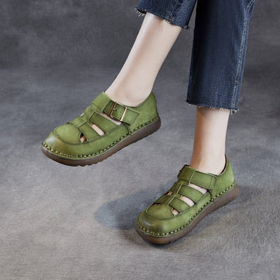 Summer Genuine Leather Comfortable Cut-Out Closed Toe Sandals