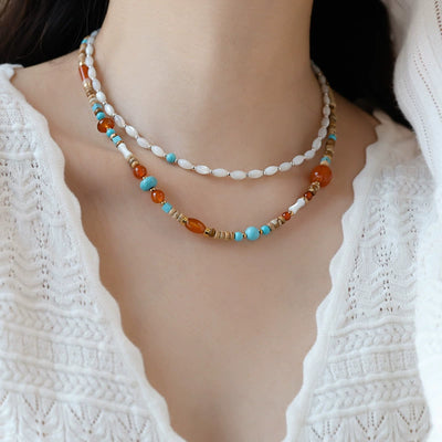 Babakud Women Retro Natural Stone Agate Necklace