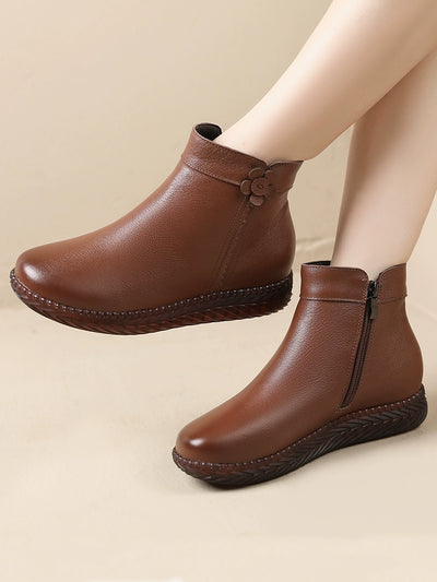 Autumn Casual Leather Soft Flat Sole No-Slip Boots