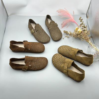 Babakud Retro Leather Casual Hollow Closed Soft Sole Flats Shoes